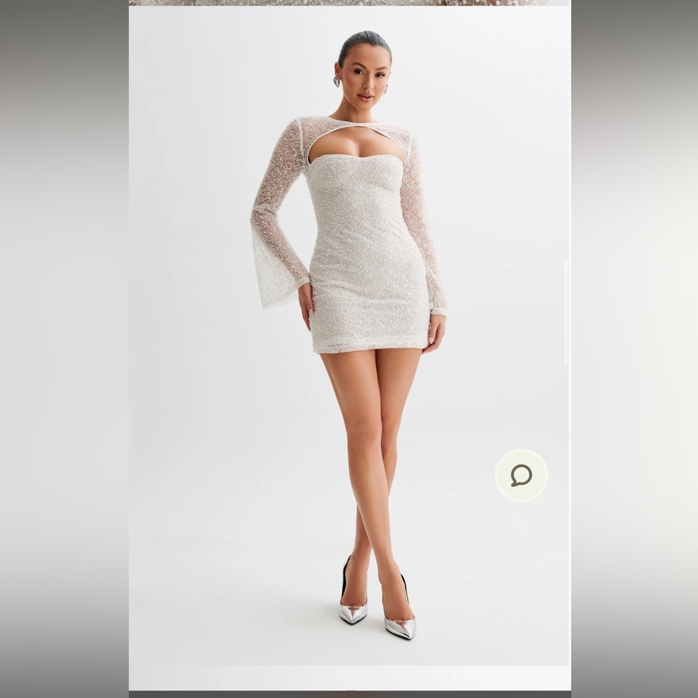 Meshki Paxton Pearl Beaded Mini Dress - White